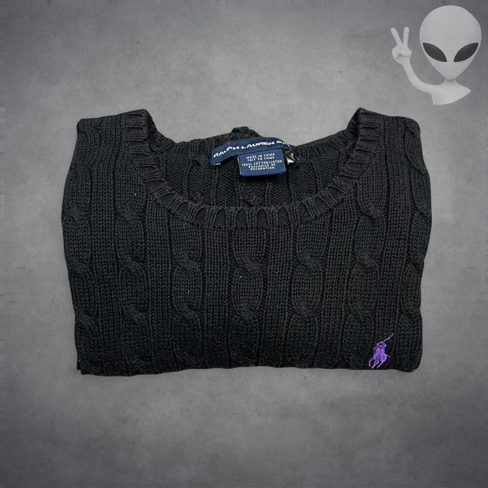 Ralph Lauren Cable Knit Cropped Top Size Large Black - Picture 6 of 6